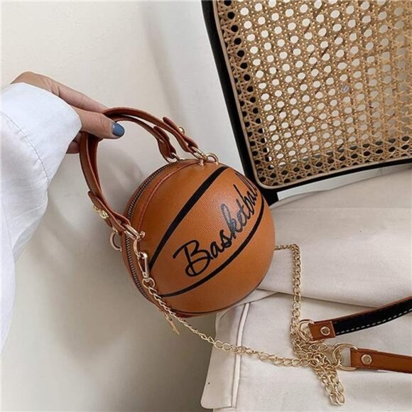 Women\'s Basketball Shape Basketball Shaped Cross Purse PU Leather Round Handbag